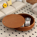 39.37' Drum Storage Coffee Table - Handcraft Solid Wood Edge Stripe Modern Chic Fluted Tea Table with with Storage for Small Space Apartment (D 39.37in)