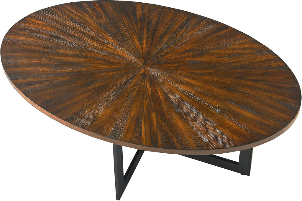 Solid Wood Oval Coffee Table with Cross Metal Legs, 47.9' Industrail Bar Cocktail Table for Living Room Kitchen Office Sofa Table Bristro Table for Cafe/Bar Rustic Brown