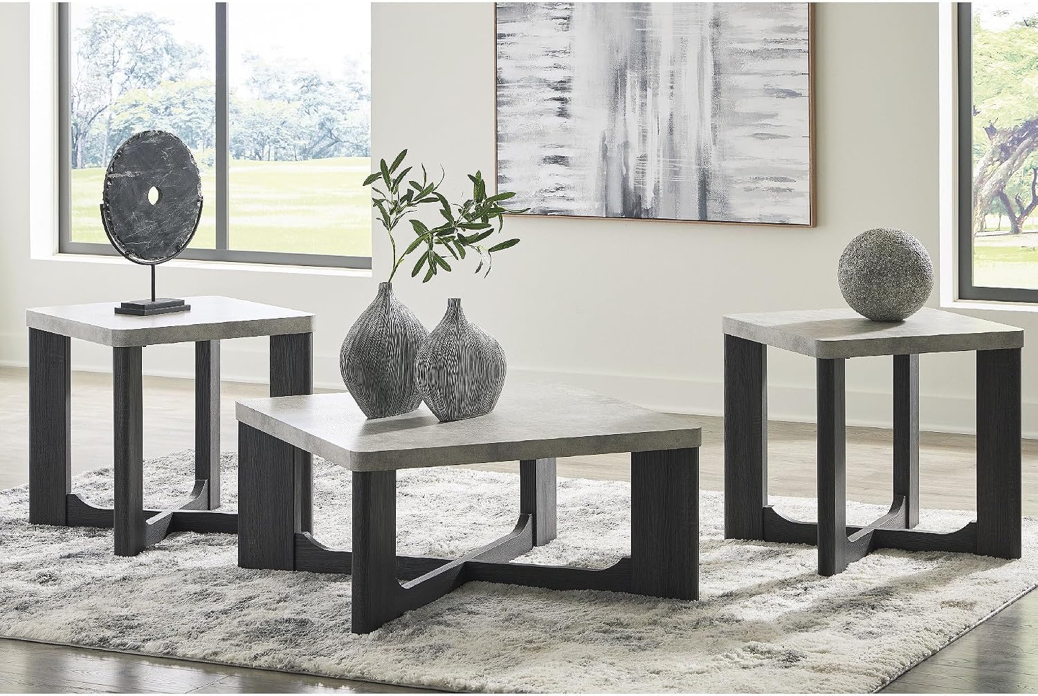 Signature Design by Ashley Sharstorm Modern Table Set with Faux Cement Melamine Tabletop, Set of 3, Light Gray & Gray