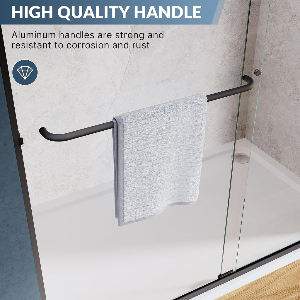 SUNNY SHOWER 54 x 72 Bypass Sliding Shower Door 1/4 Clear Glass Semi-Frameless Shower Door Stainless Steel Hardware Glass Door Black Finish, Black