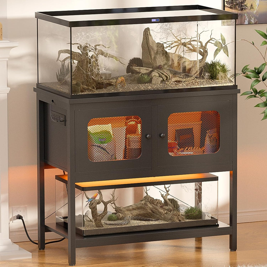 iSunirm 40-50 Gallon Fish Tank Stand, Aquarium Stand with Cabinet Accessories Storage, Heavy Duty Metal Frame, Reptile Terrarium Stand, 37.5' L*18.89' W Tabletop, 880LBS Capacity, Black