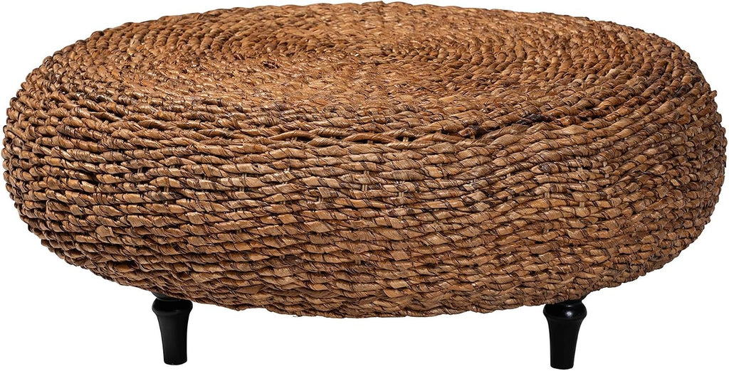 bali & pari Riau Handwoven Seagrass Coffee Table with Wooden Legs – Natural Wicker Round Living Room Table for Living Room or Bedroom Décor