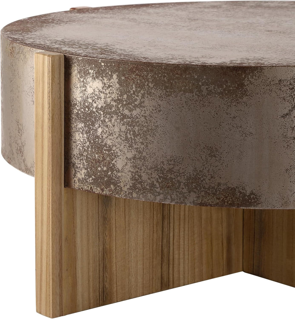 Christopher Knight Home Ember Rustic Coffee Table, 33' Modern Round Wood Accent Table with Burnt Legs, Indoor Living Room Side Table, Wooden End Table with Cross Base, Easy Assembly, Natural + Rustic