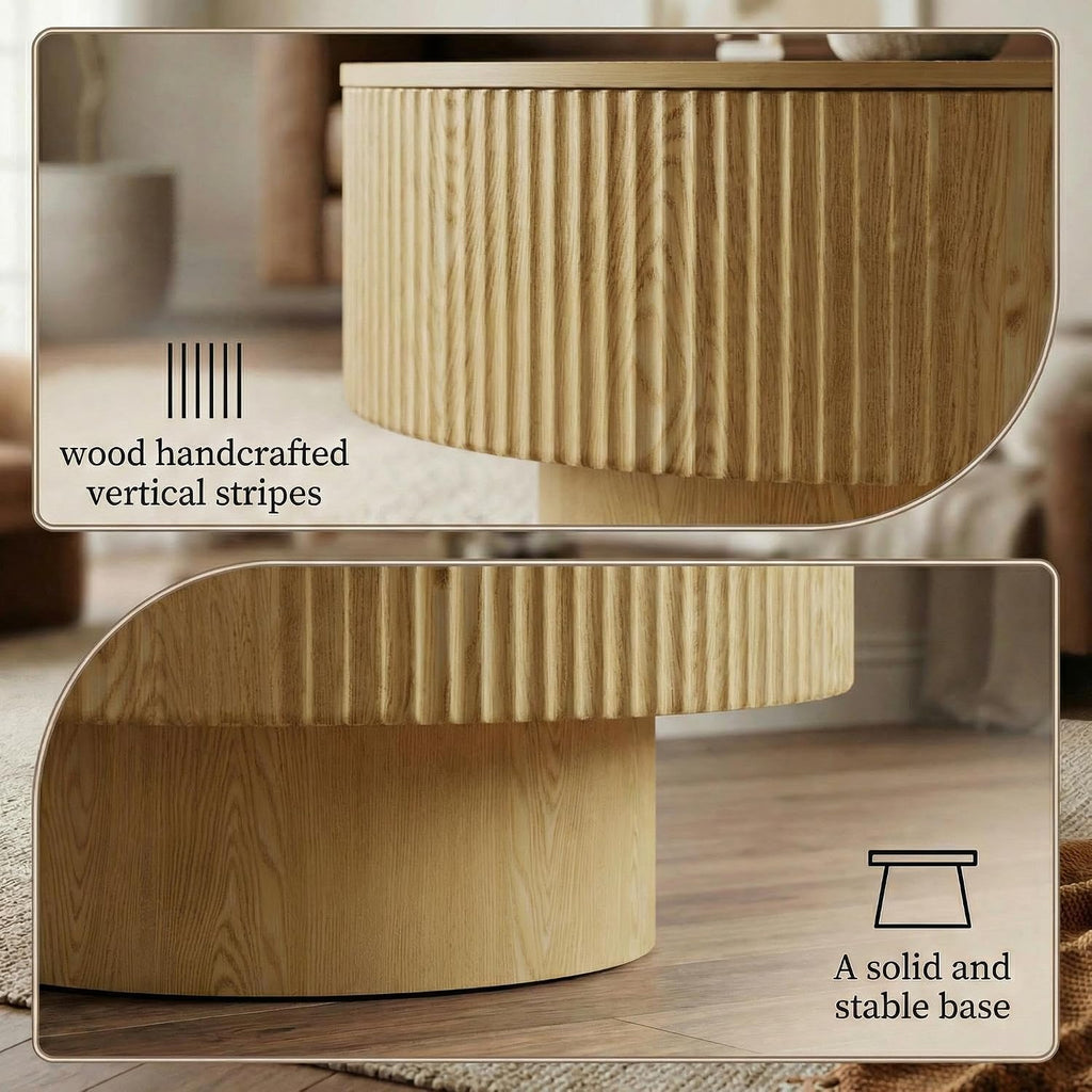 Round Coffee Table, Fluted Coffee Table with Storage, Modern Living Room Table Beside Sofa, Circle Coffee Table for Living Room, Couch, Conference Room
