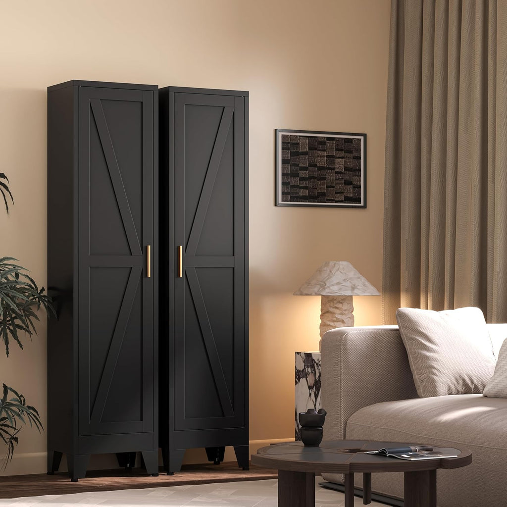 67'H Metal Narrow Kitchen Pantry Cabinet,Black Skinny Pantry Cabinet,Tall Narrow Bathroom Storage Cabinet with Adjustable Shelves,Slim and Thin Pantry Cabinets for Living Room Dining Room