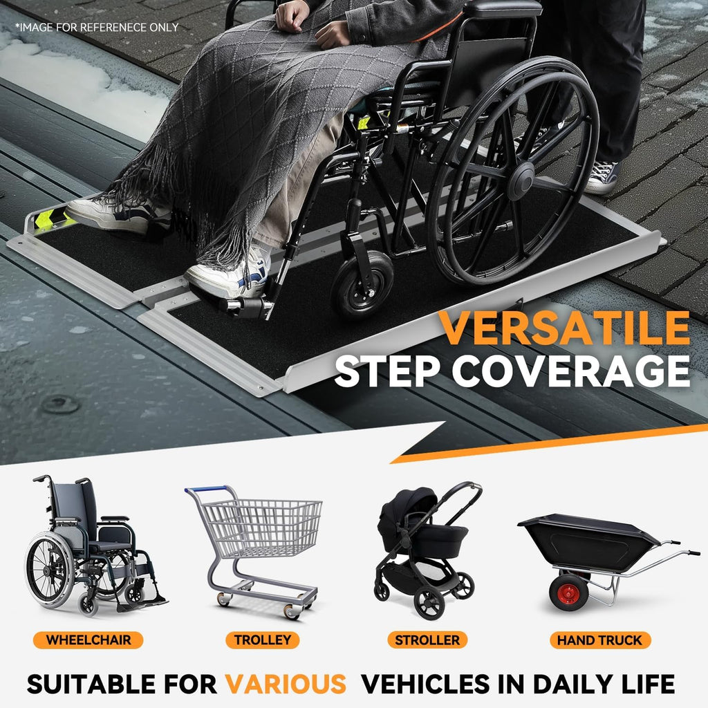 Auto Dynasty Wheelchair Ramp 4FT, Portable Folding Aluminum Wheel Chair Threshold Ramps for Home Steps Doorways, 800Lbs Capacity, 29Inch Width, Metallic/Black