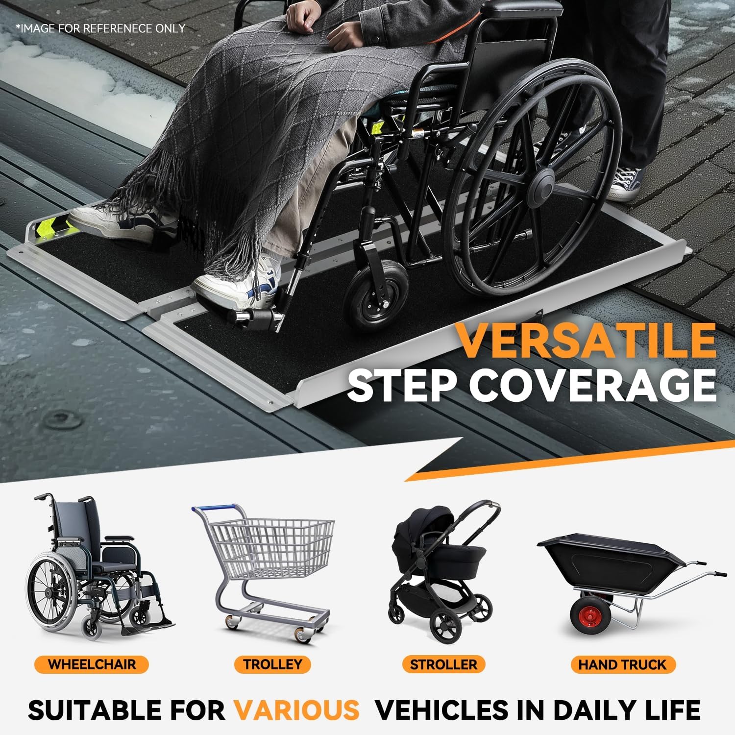 Auto Dynasty Wheelchair Ramp 4FT, Portable Folding Aluminum Wheel Chair Threshold Ramps for Home Steps Doorways, 800Lbs Capacity, 29Inch Width, Metallic/Black