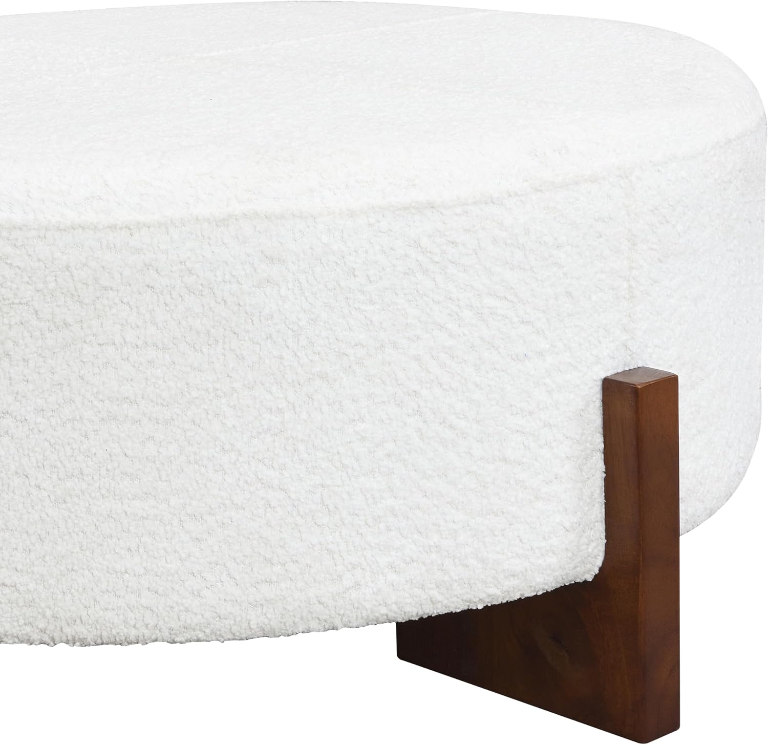 Christopher Knight Home Holmes Modern Boulce Upholstered Ottoman Coffee Table, Wooden Round Cocktail Ottoman, Large Living Room Sofa Footstool/Footrest, White+Walnut