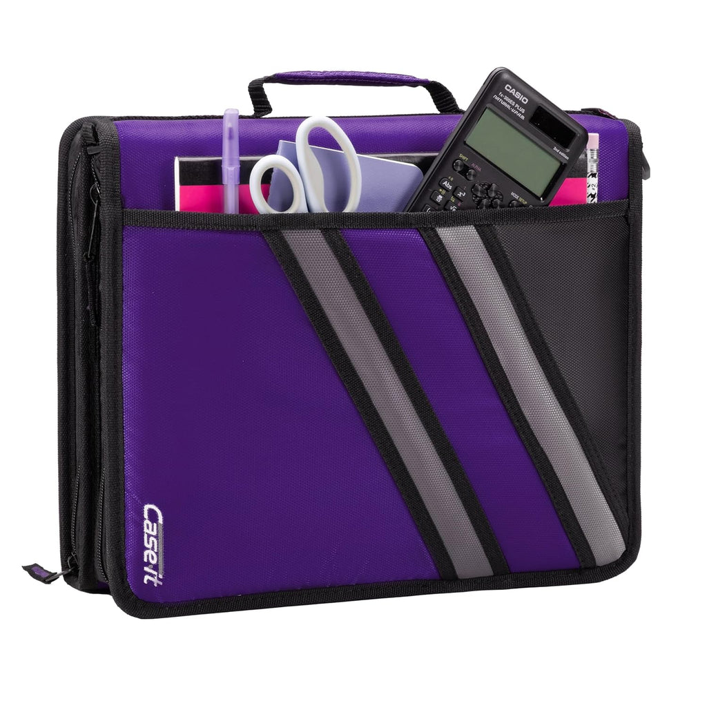 Case-it The Z Shape Zipper 6 Piece Casepack - Two s in One - Double Sided 1.5 Inch D-Ring - Multiple Pockets - 500 Page Capacity - Comes with Shoulder Strap, Deep Purple, Z-176, 6 Piece casepack