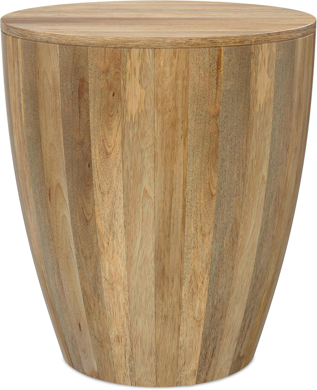SIMPLIHOME Elmbrook End Table - 21 inch Wide Solid Mango Wood Round Drum Table with Vertical Panel Detailing in Natural, Modern Nightstand or Plant Stand for Living Room or Bedroom, Assembled