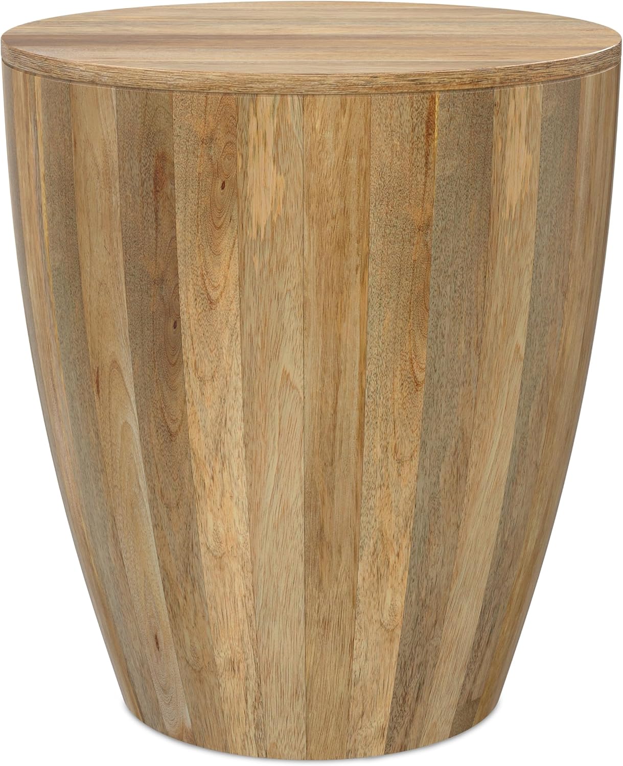 SIMPLIHOME Elmbrook End Table - 21 inch Wide Solid Mango Wood Round Drum Table with Vertical Panel Detailing in Natural, Modern Nightstand or Plant Stand for Living Room or Bedroom, Assembled
