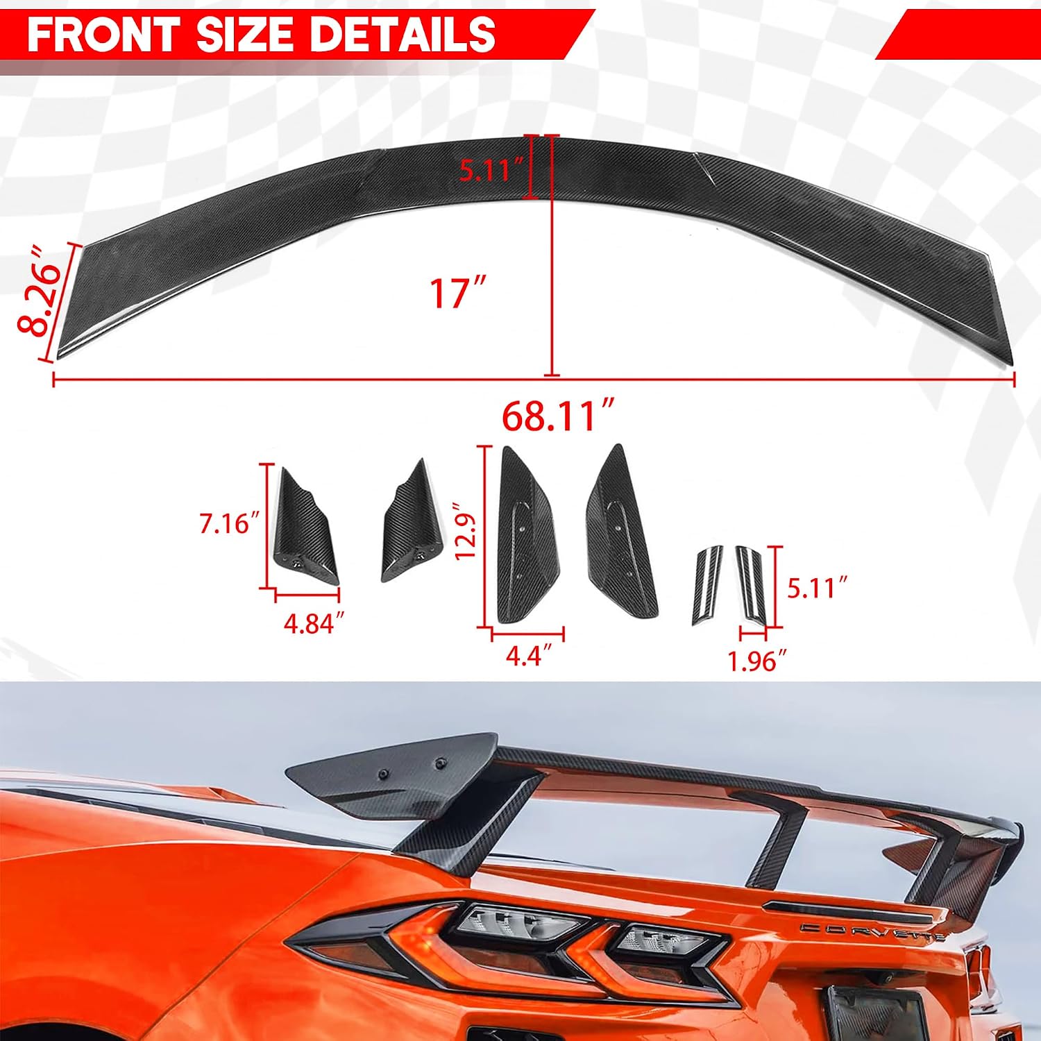 Rear Spoiler Wing for 2020-2025 Corvette C8 Stingray Z51, Rear High Trunk Wing Spoiler Corvette C8 Body Kit Accessories (Carbon Fiber)