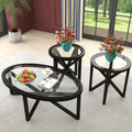 3-Piece Round Coffee Table Set, 1 Coffee Table & 2 End Tables with Tempered Glass Top and Solid Wood Base for Living Room Apartment Small Space (Black)