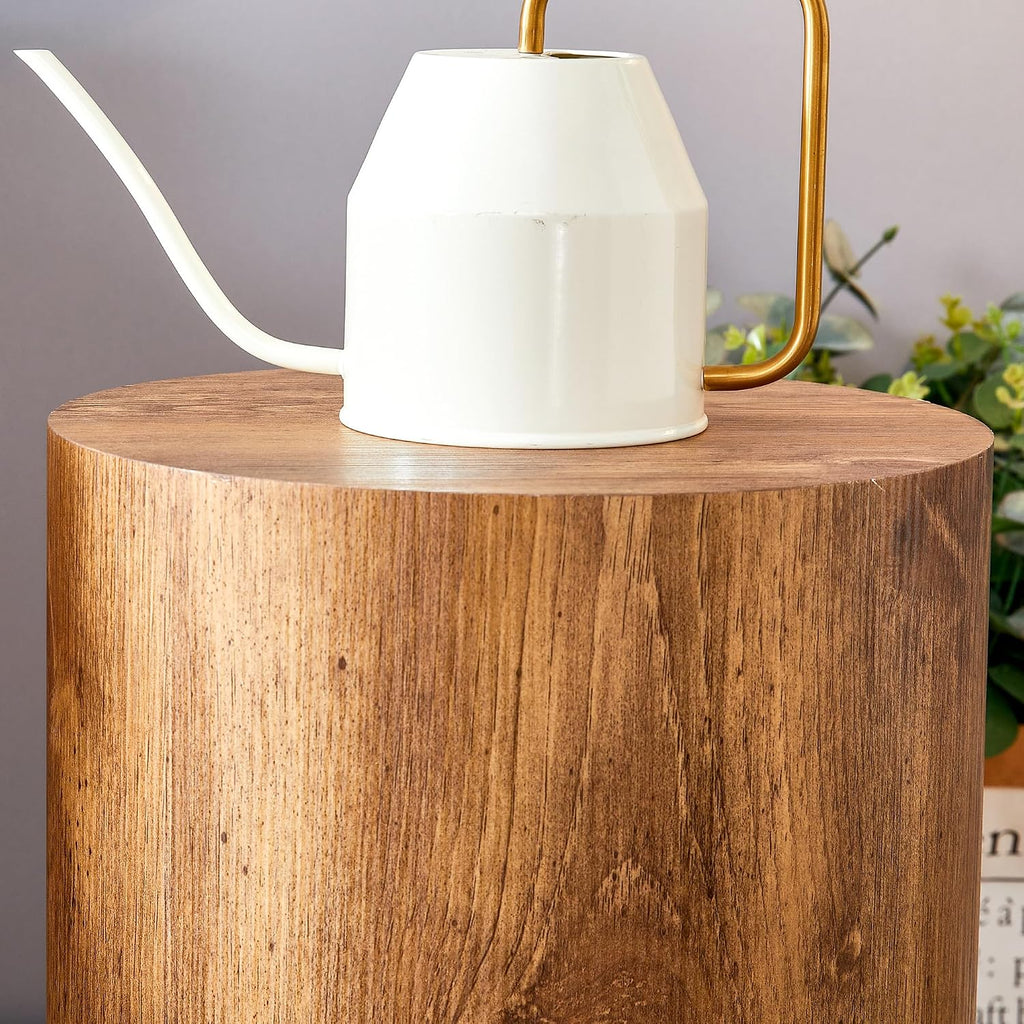 Rustic Brown Small Coffee Table Modern Drum-Shape Bedside Table Nightstand for Bedroom Living Room Round Wood Side End Table Beside Sofa Couch -Fully Assembled (12 x 12 x 19.7 H)