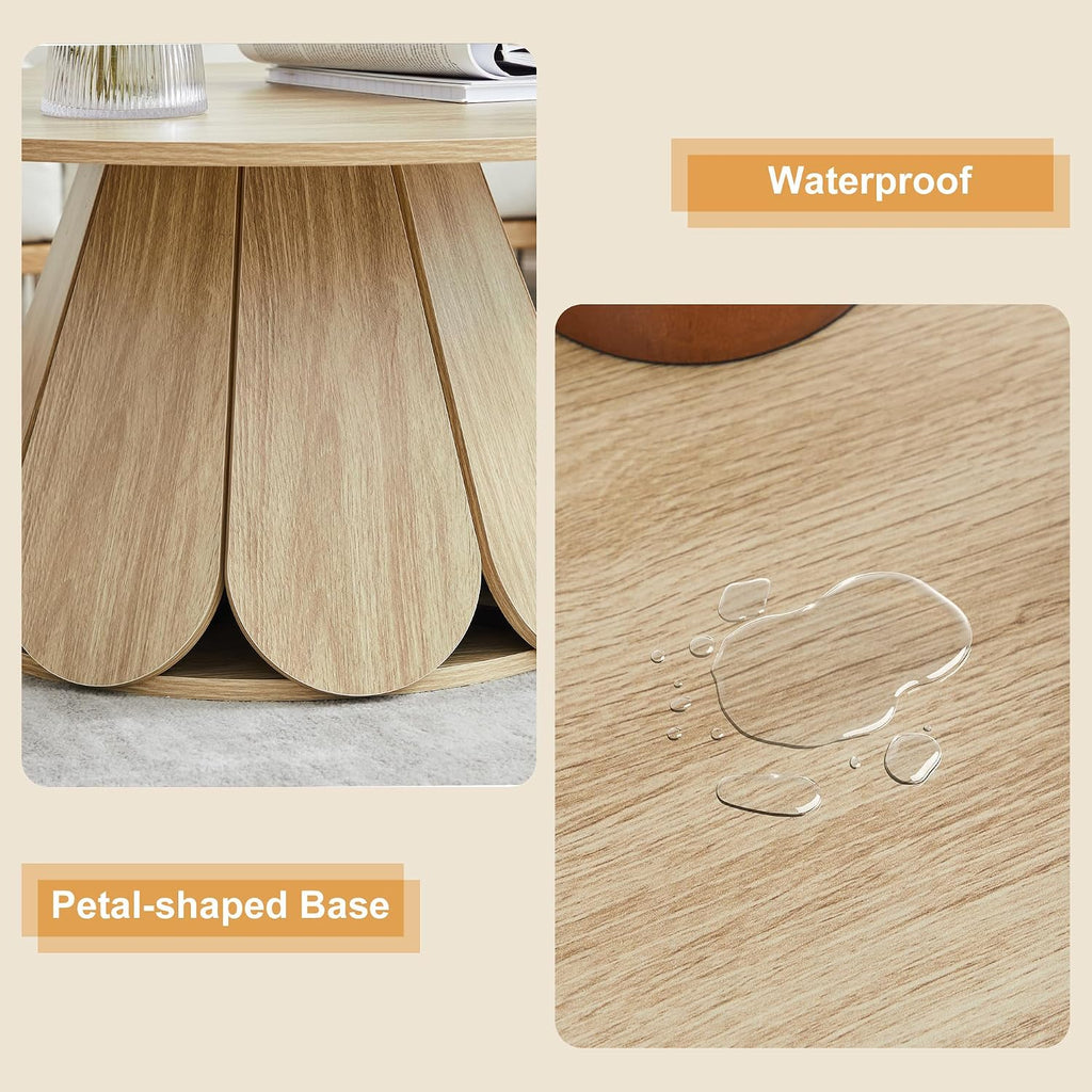31.5' Round Coffee Table, Modern Farmhouse Wood Coffee Table with Pedestal Base, Small Space Circle Center Table for Living Room, Apartment, Natural