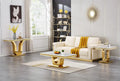 3 Pieces Living Room Table Set, Faux Marble Coffee Table Set of 3, Modern Coffee Table, Console Table and End Table with U-Shaped Stainless Steel Base for Living Room (White Gold)