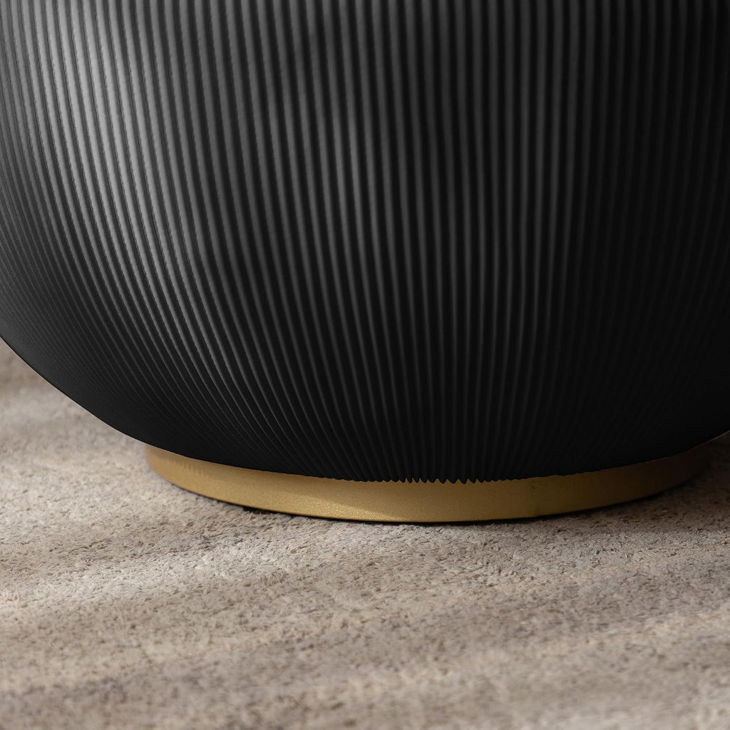 29.53' Round Coffee Table, Modern Cocktail Tables with Decorative Vertical Texture, 29.53 inch Black Bowl Center Tables, Accent Sintered Stone Coffee Table for Living Room Apartment Office