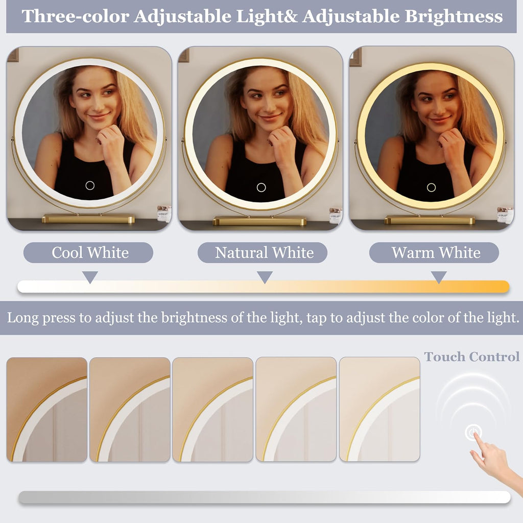 Royal Windsor Makeup Vanity Desk with Mirror and Lights, Black | The Side Cabinets can be Interchanged from Lleft to Right, 3 Color Touch Screen LED Mirror , 5 Drawers