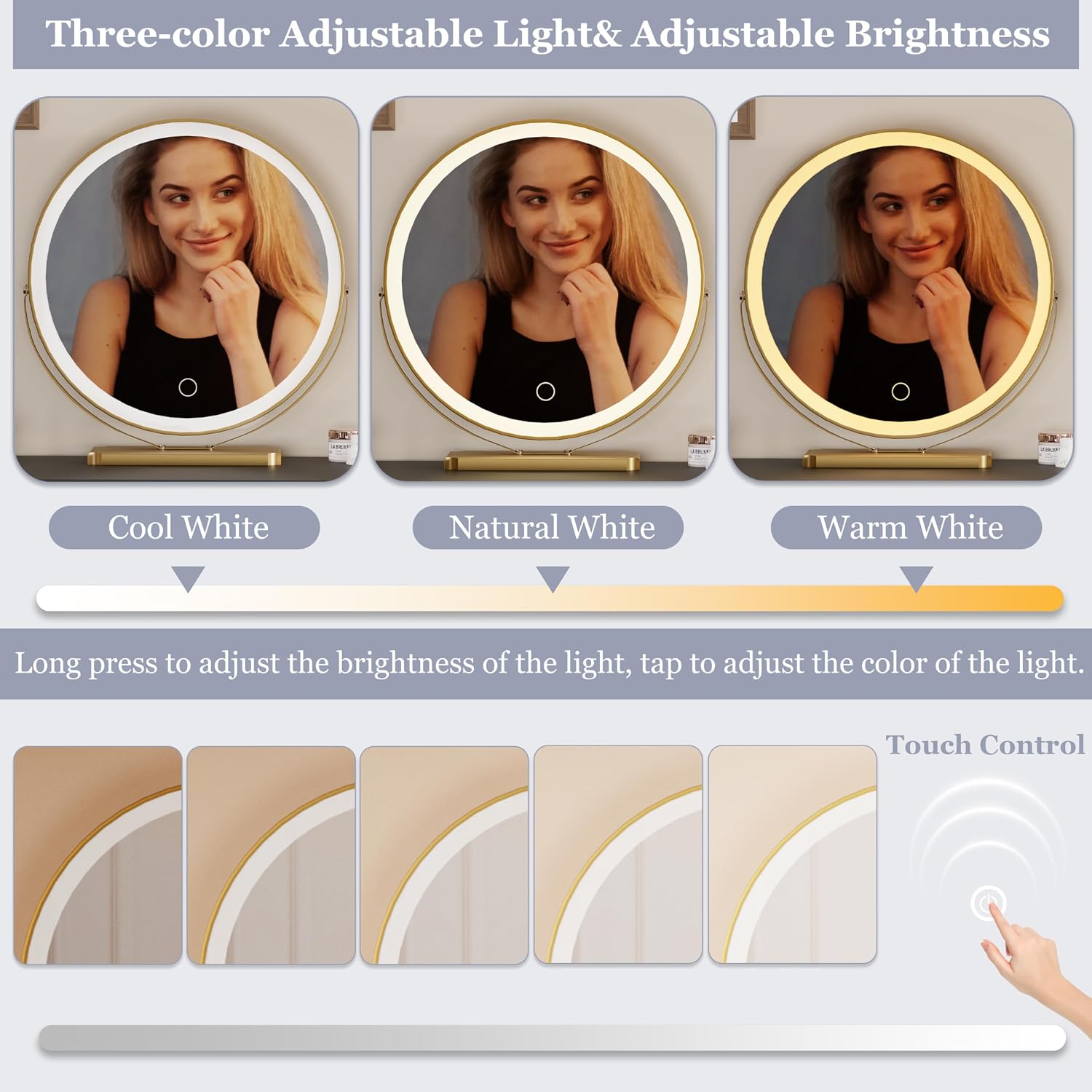 Royal Windsor Makeup Vanity Desk with Mirror and Lights, Black | The Side Cabinets can be Interchanged from Lleft to Right, 3 Color Touch Screen LED Mirror , 5 Drawers