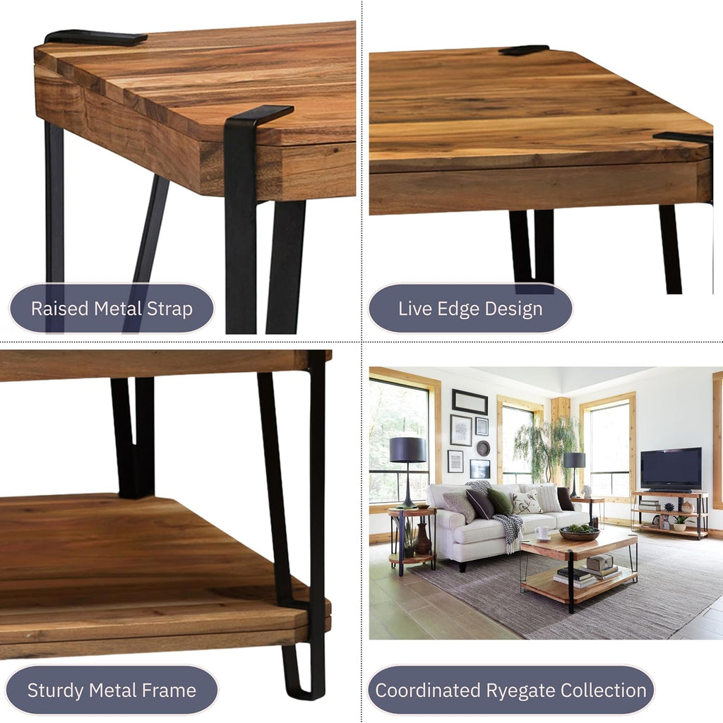 Ryegate 42-Inch Coffee Table – Solid Acacia Wood Live Edge Top with Lower Shelf and Metal Frame Base – Rustic Industrial Modern Living Room Center Table by Alaterre Furniture (Natural)