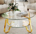 Rovibek Round Glass Coffee Table, 31.5 Modern Round Glass Coffee Tables with Storage and Metal Frame, 2-Tier Tempered Glass Top Small Center Table for Living Room, Easy Assembly, Gold