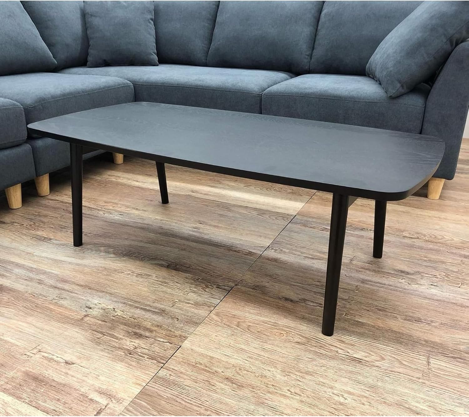 AZUMAYA Folding Legs Table W41.3 x D20.5 x H14.0 Inches Natural Oak and Rubber Wood Material Home and Living Coffee Table Black Wooden Color SGS-229BK