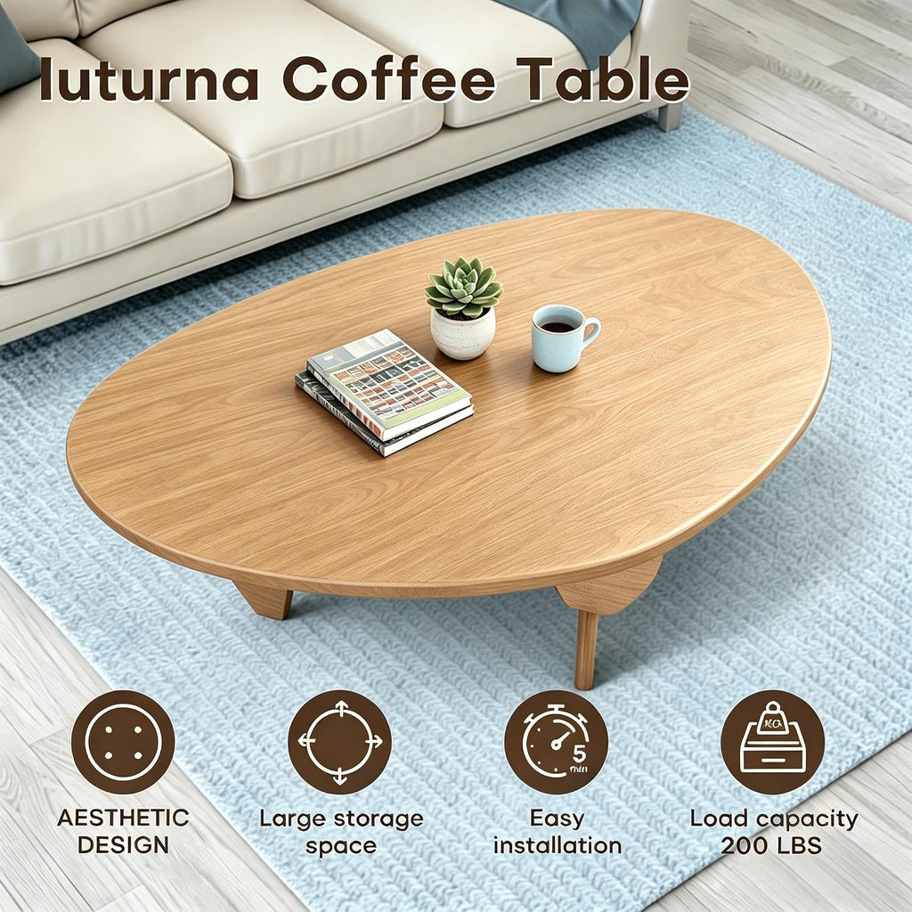 Solid Wood Coffee Table, Mid-Century Modern Triangle Center Table for Living Room, Irregular Natural Wood Tea Table, 43.3' L x 27.5' W x 16.5' H