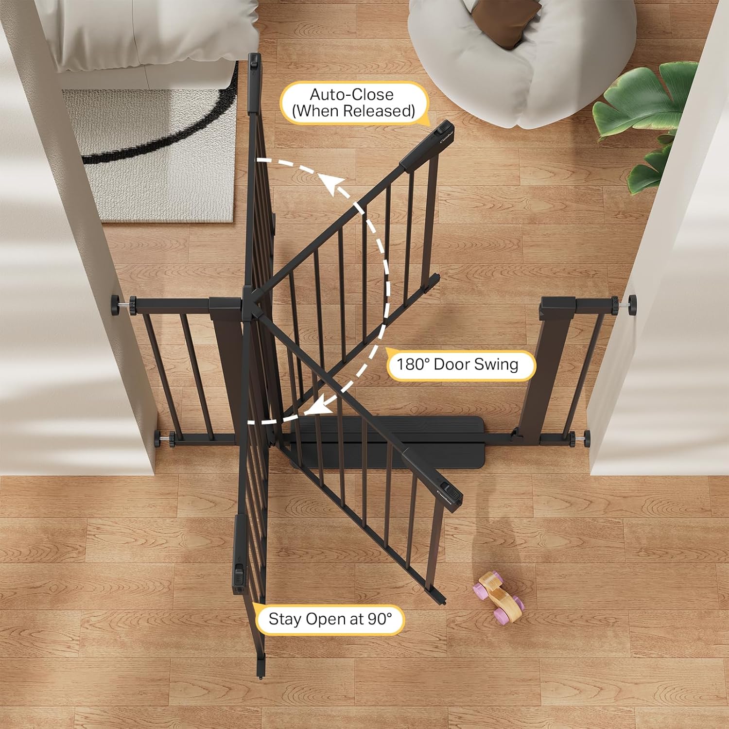 Cumbor 2 Pack 29.7-40.6' Baby Gate for Stairs, Mom's Choice Awards Winner-Auto Close Dog Gate for doorways, Pressure Mounted Pet Gates Indoor, Easy Walk Thru Wide Safety Child Gate for Dog, Black