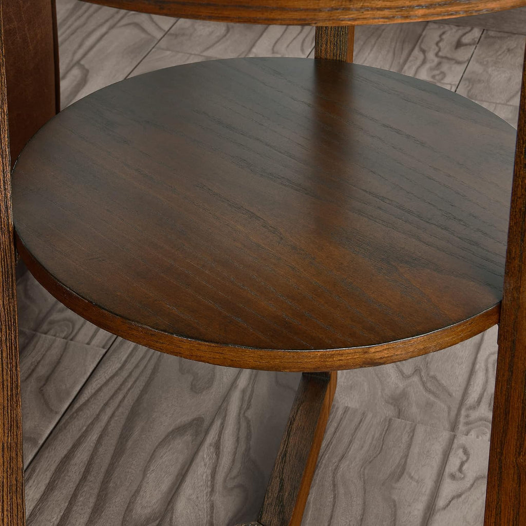 PADMA HOUSE 19.3' Round Wood End Table, 2-Tier Solid Wood Rounded Accent Side Table Circle Nightstand Table with Storage Shelf Vintage Furniture for Home Living Room Bedroom,Rustic Brown 3338NC