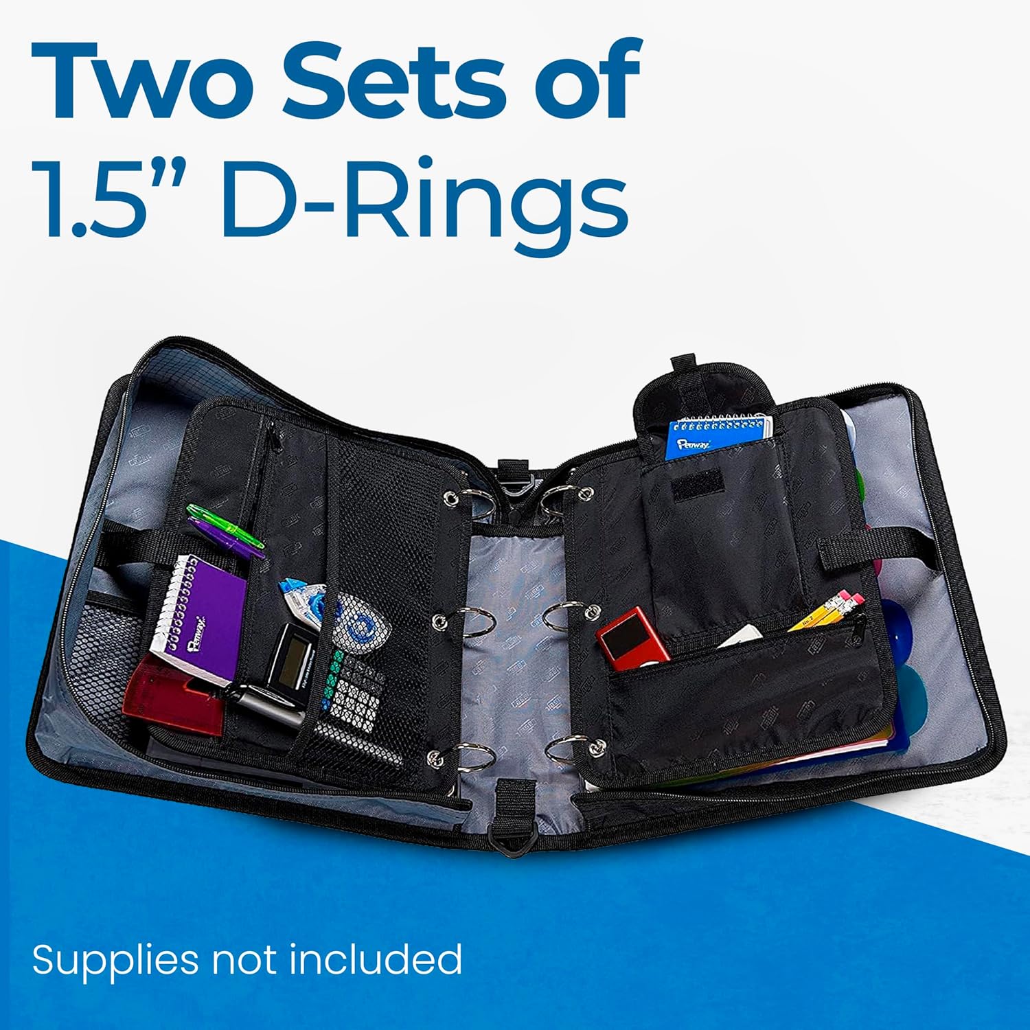 Case-it The Dual 2-in-1 Zipper Binder | Two 1.5-Inch D-Rings, 600 Sheet Capacity, Pencil Pouch & Multiple Pockets | School & Office Organizer with Shoulder Strap | Dual-101 Spearmint (Pack of 6)