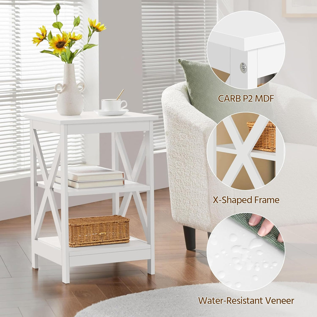 Topeakmart Modern Wood 3-Piece Table Set - Includes 1 Coffee Table w/Shelf & 2 x 3-Tier X Shape Sofa Side End Tables, Living Room Accent Furniture, White