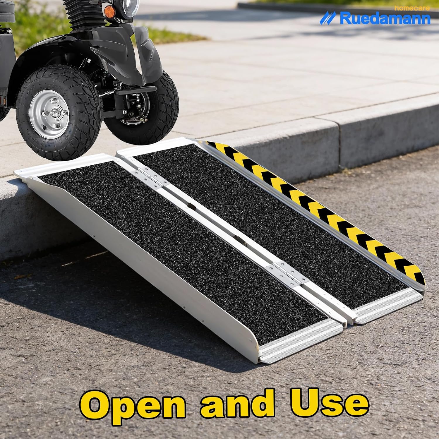 Ruedamann 4 FT Wheelchair Ramp, 30.3'' Wide Portable Ramps for Wheelchairs for Home, Non-Slip Aluminum Ramps with Handle, 600 LBS Capacity Wheelchair Ramps for Home Steps, Doorways, Door Entry, Stairs