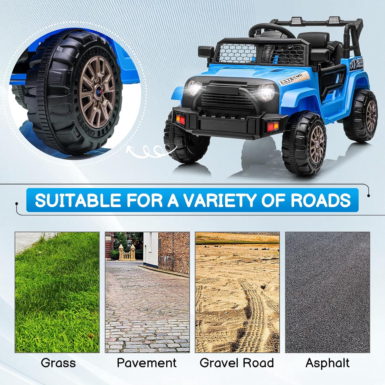 Winado 12V Electric Car for Kids, Ride on Truck for Toddlers with Remote Control, Battery Powered Kids Electric Vehicle to Drive w/Bluetooth, Soft Start, LED Lights - Blue