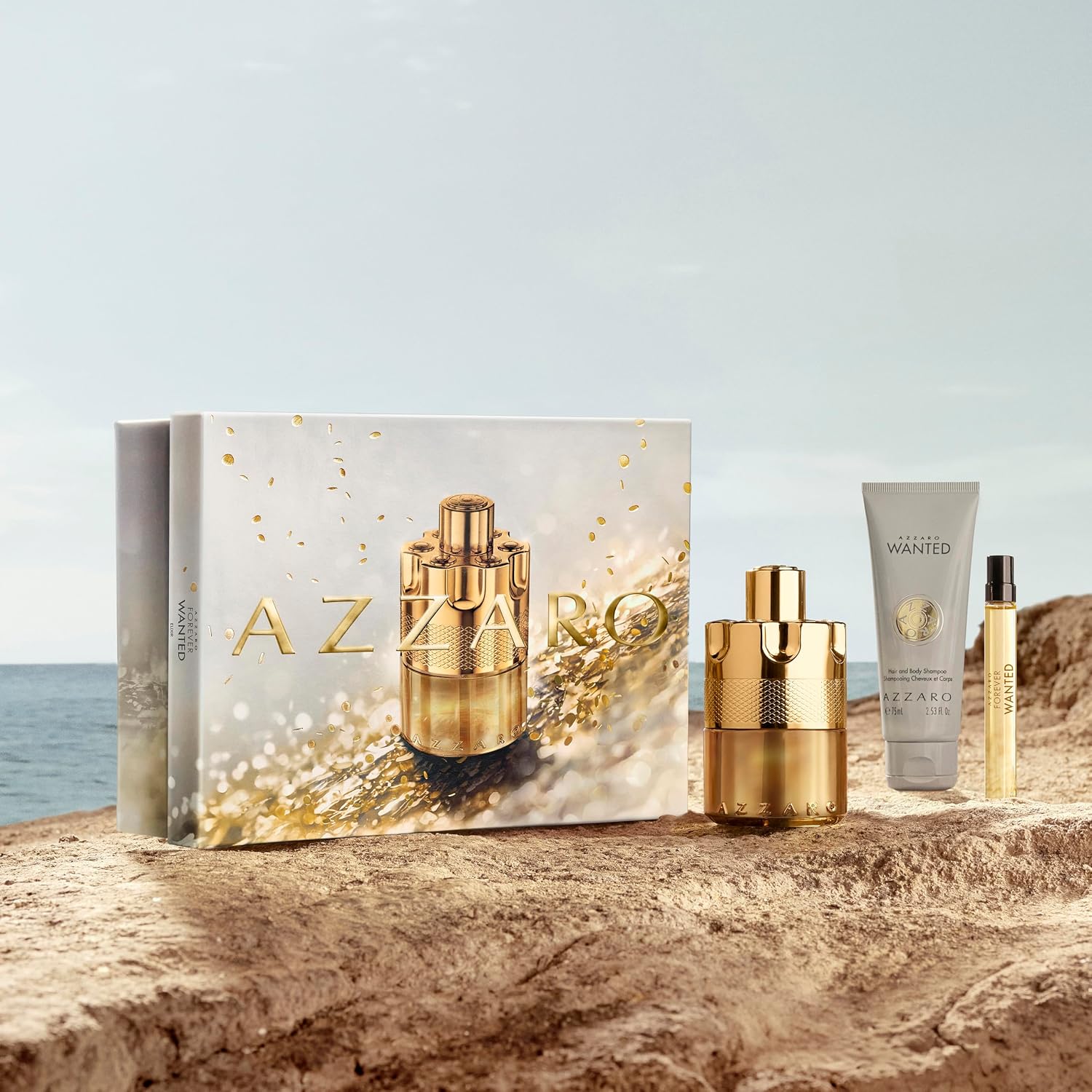 Azzaro - Forever Wanted Elixir - Mens Cologne 3-Piece Set ($220 Value)- With Notes of Raspberry, Cardamom, and Leather Accord - Full Size + Travel Size Fragrance & Hair and Body Wash