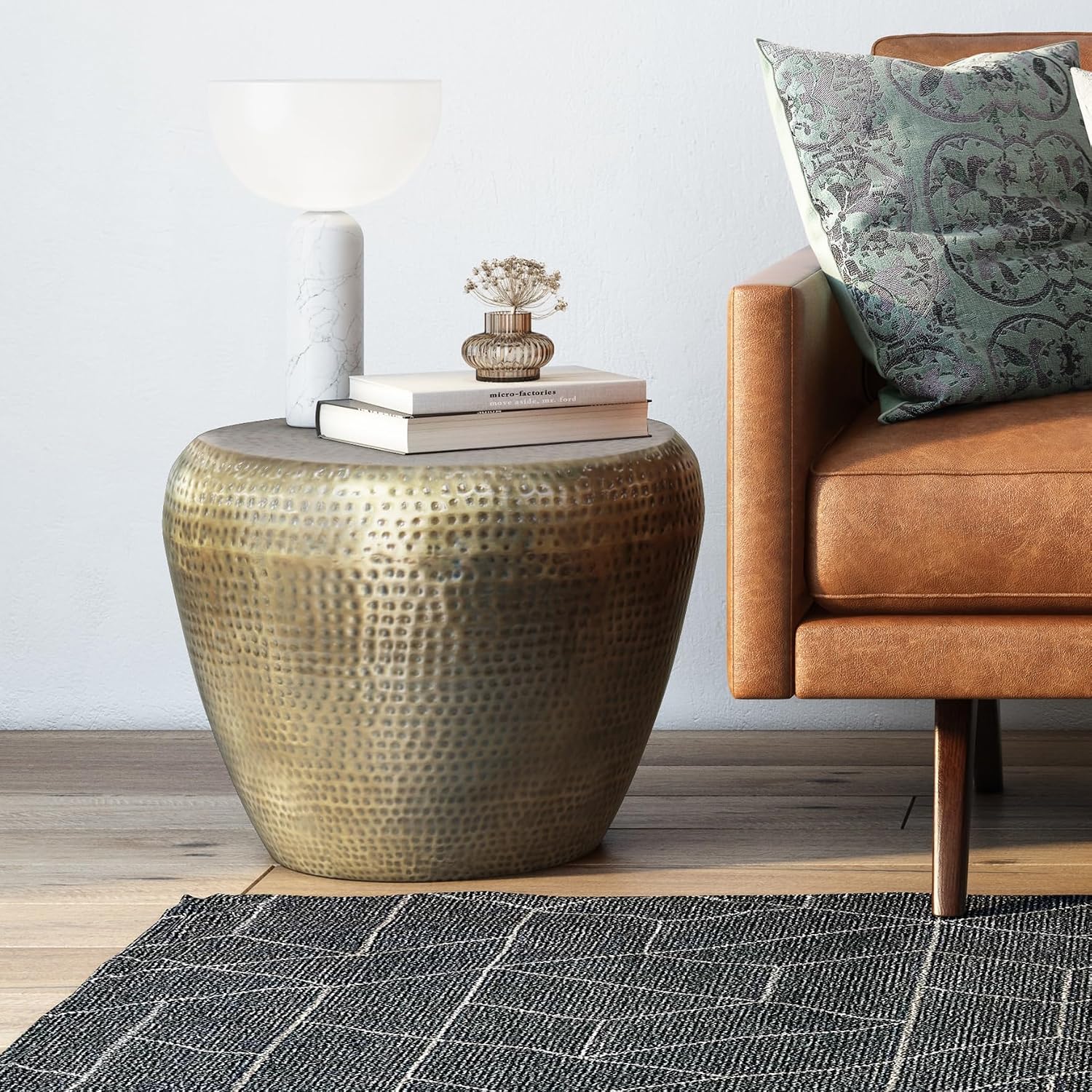 SIMPLIHOME Preston Metal Table - 22 inch Wide Solid Metal Round Side Table in Antique Gold, Modern Industrial Accent Table for Living Room or Bedroom with Textured Finish, Assembled