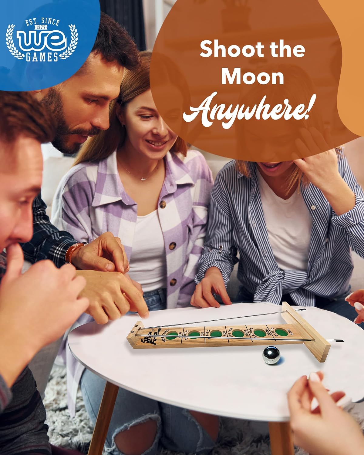 WE Games Shoot the Moon Game (20 Count), Large 18 inch Size, Solid Natural Wood, Retro Games for Adults, Classic Table Top Board Game