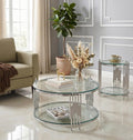 Round Coffee Table Set of 2 Modern Circle Glass Coffee and End Table Sets with Stainless Steel Frame 2 Pieces Living Room Center Table Sofa Side Table for Home Office