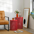 Glitzhome Accent Tables Living Room Set of 2, Round Metal Side End Table, Small Circle Coffee Bedside Table, Planter Stand for Couch Nightstand Bedroom Patio Backyard, Glossy Red