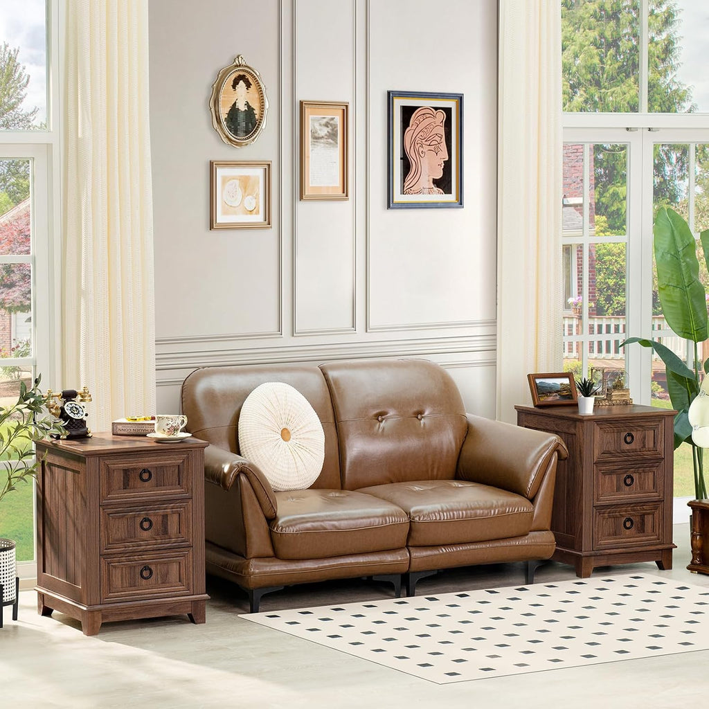 Joaxswe Farmhouse Coffee Table Set of 3, Furniture Set, Coffee Table with Hidden Storage Organizer and Nightsand 3-Piece Set, Large Country Natural Center Table Set for Living Room,Office, Home
