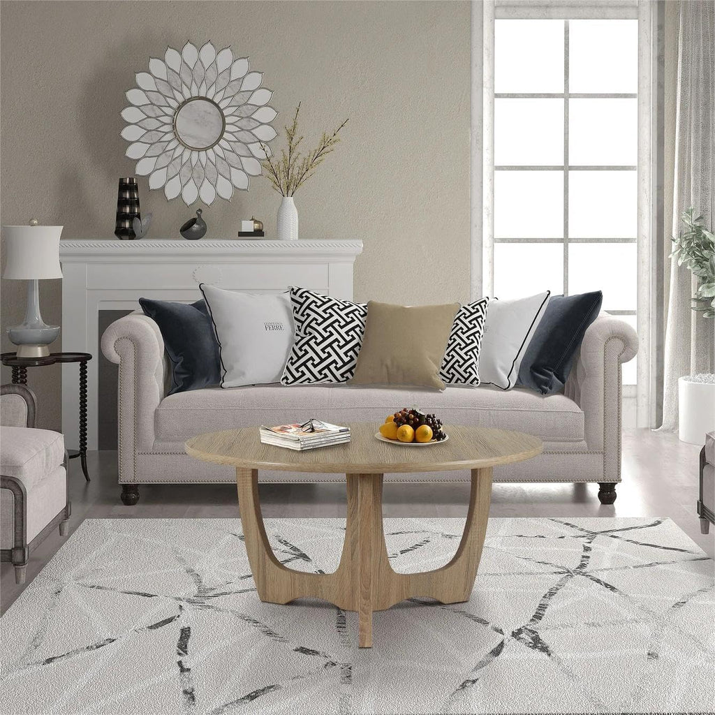 FINECASA Wooden Round Coffee Table, Curved Leg, Furniture, Accent Couch, Coffee Table for Livingroom, Round Wood Table, 36 x 18 Inches, Natural