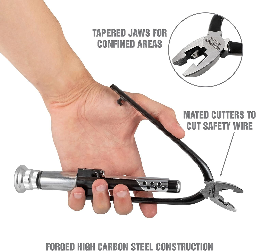 OEMTOOLS 22663 6 and 9 Inch Safety Wire Pliers, Wire Twister Heavy Duty, Reversible Action, Applications on Vehicles, Machinery and Aircraft, 10-Meter Long 0.5 mm Zinc Plated Steel Wire Included