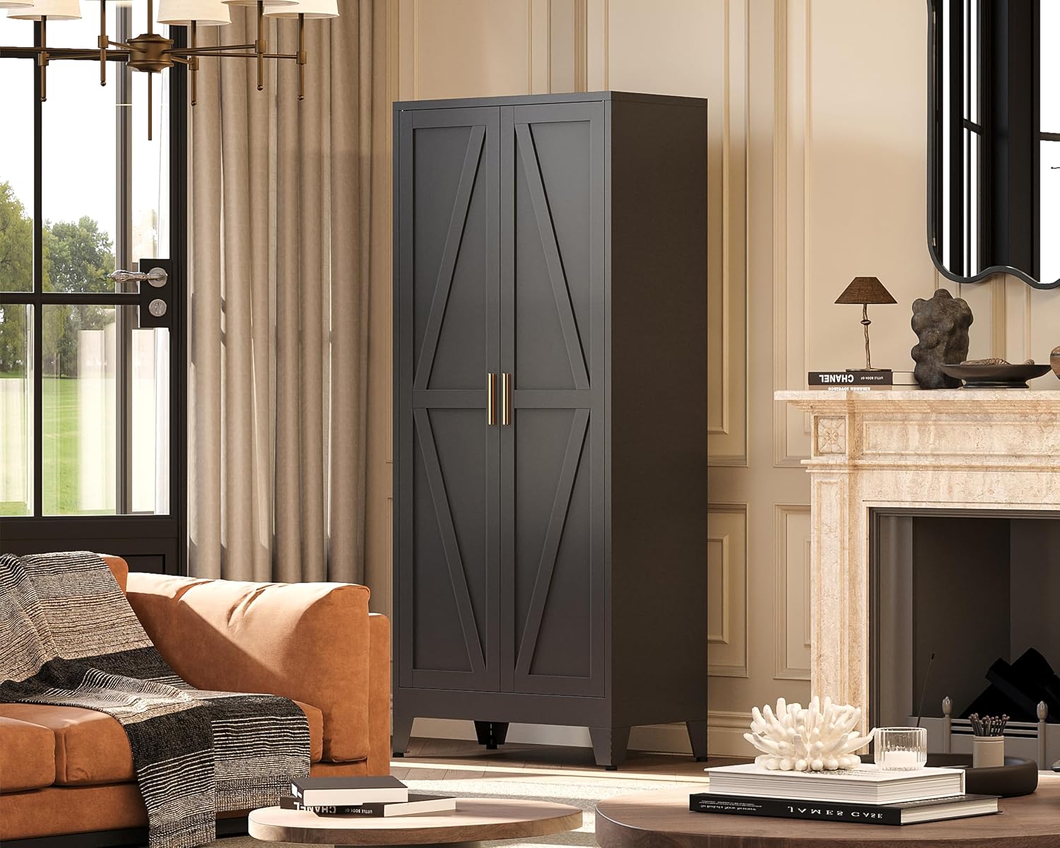 61'H Black Pantry Kitchen Cabinet with Doors,Black Storage Cabinets,Freestanding Pantry Cabinet,Farmhouse Food Storage Cabinets,Tall and Large Pantry Cabinets for Kitchen, Dining Room, Living Room