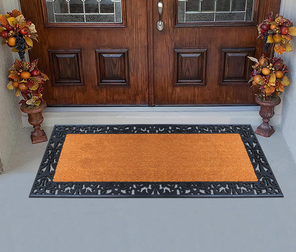 A1 Home Collections Natural Coir & Rubber Door Mat, 30'x60' - Thick, Durable, Heavy Duty, Anti-Shed, Fade-Resistant, Long-Lasting Outside Entrance Large Doormat for Front Porch