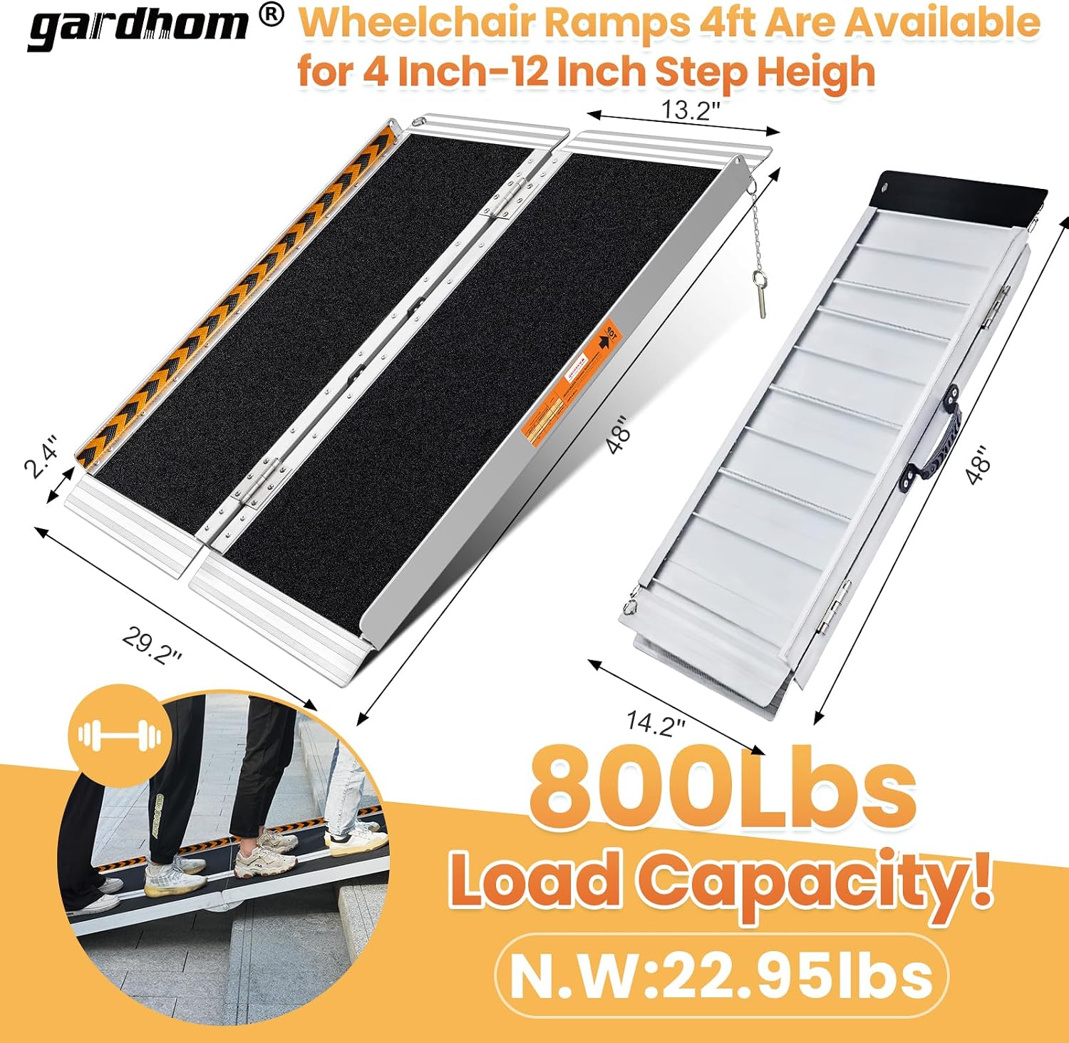 Bundled 3FT 4FT Portable Ramp, gardhom Non Skid Aluminum Folding Wheelchair Ramp Handicap Ramp Wheel Chair Ramp for Home Entrance Threshold Doorways Stairs Curbs Scooter