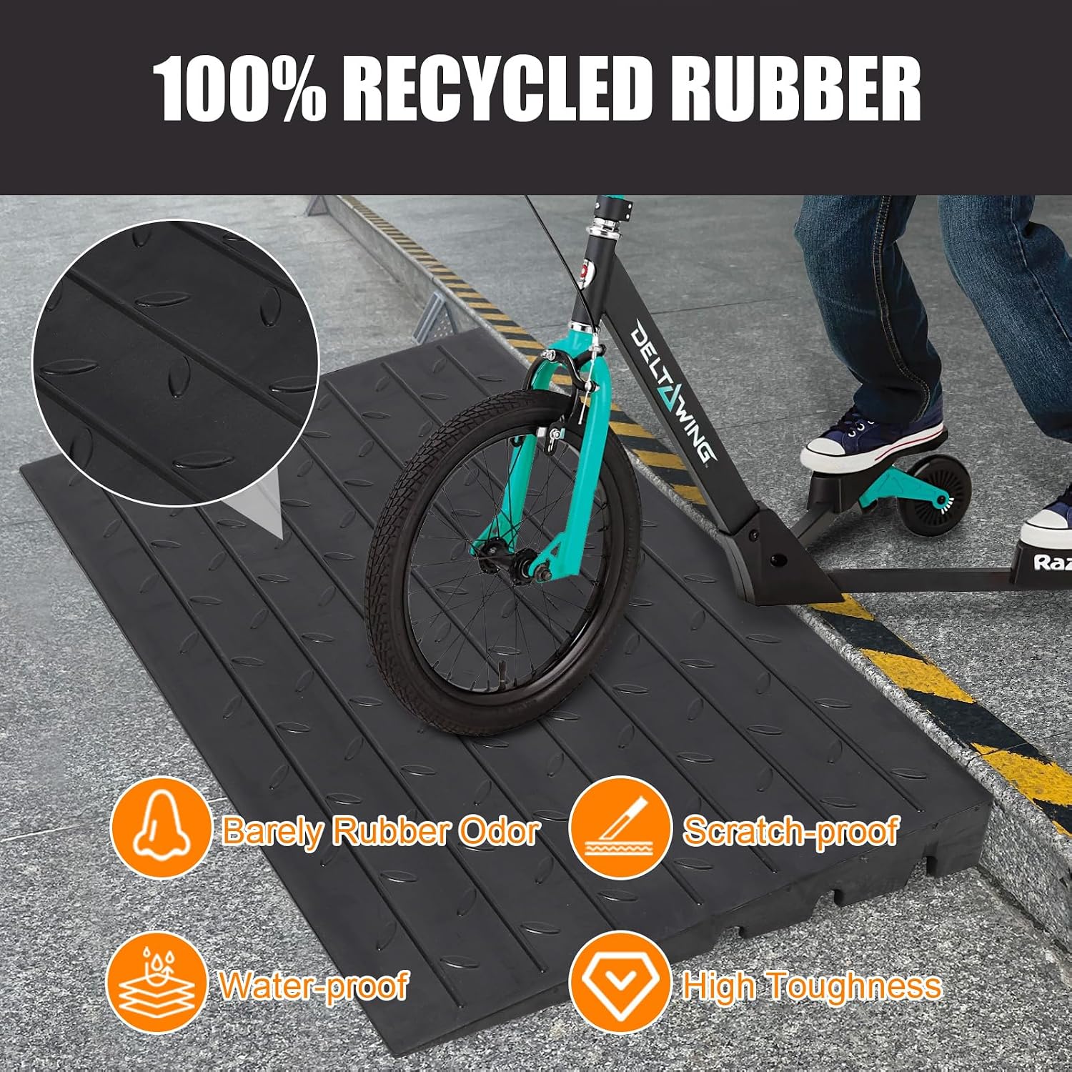 Towallmark Rubber Threshold Ramp, 3'' Rise Portable Wheelchair Ramp for Home Steps, 2500LBS Capacity Curb Ramp Handicap Ramps for Wheelchairs Driveway Mobility Scooters with 3 Channels Cord Cover