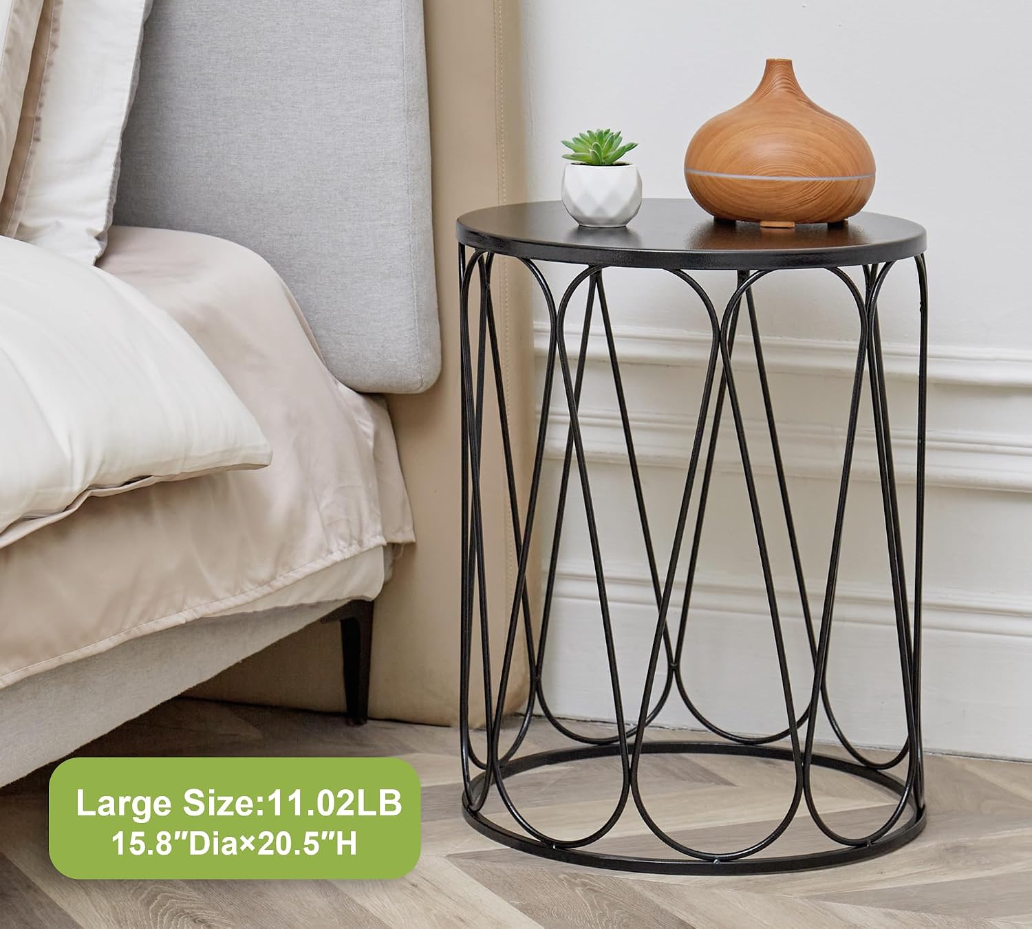 HFHOME Set of 3 Metal Outdoor Side Table, Nesting Round Coffee Table for Indoor Outdoor, Heavy Duty End Tables Plant Stand Living Room Garden Stool - Black