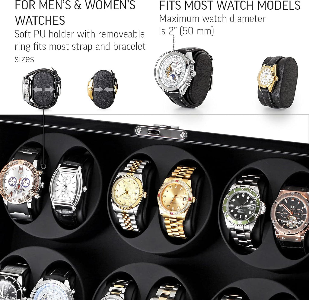 12 Watch Winder for Automatic Watches with Motor-Stop and Battery Option