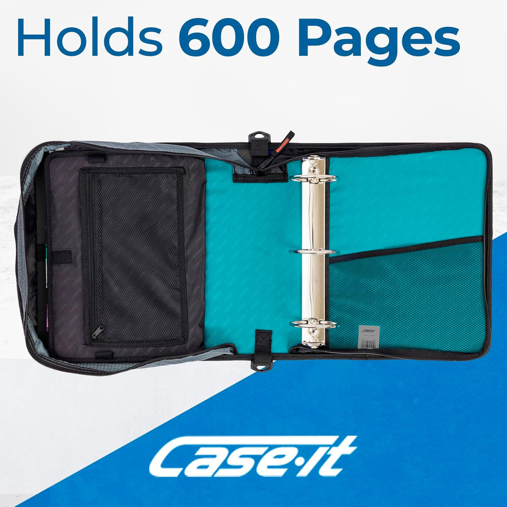 Case-it Mighty Zip Tab School Zipper Binder | 3-Inch O-Rings, 600-Sheet Capacity, 5-Subject Expanding File Folder, Multiple Pockets & Storage Organizer, Shoulder Strap | D-146 Spearmint | 6 Pack