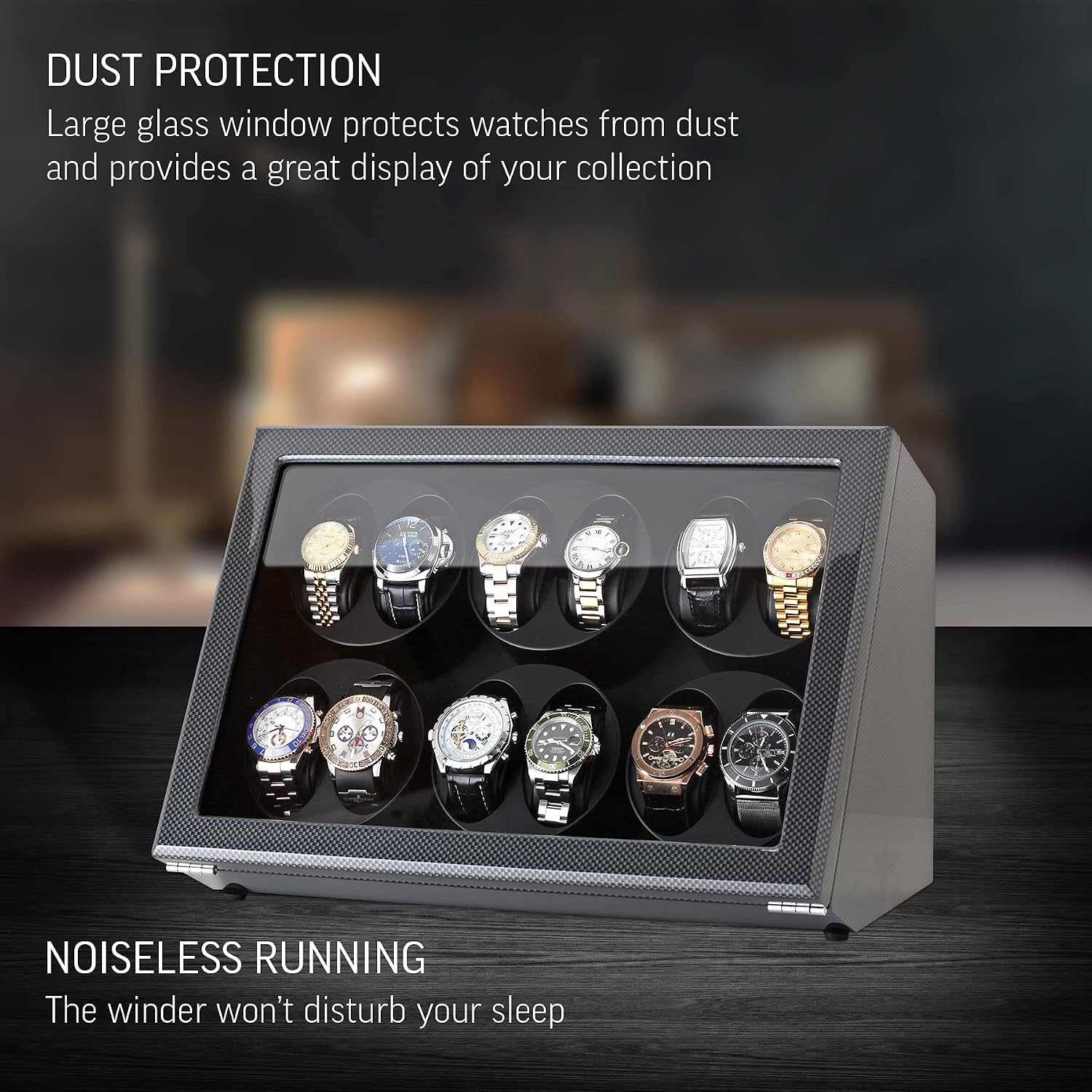 12 Watch Winder for Automatic Watches with Motor-Stop and Battery Option