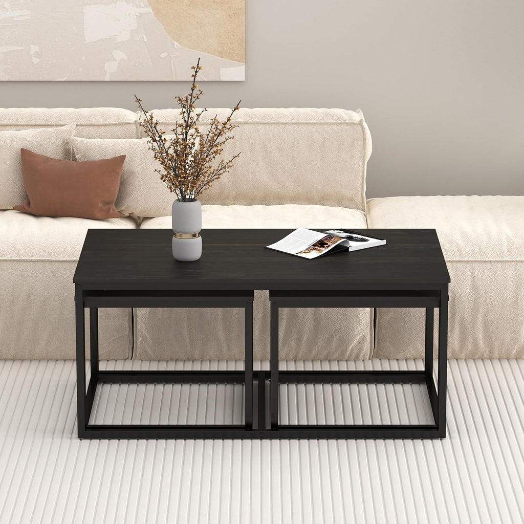 Nesting Coffee Tables,3 Piece Living Room Coffee Table,Industrial Rectangular Coffee Table Set,End Table Side Tables for Living Room Bedroom(Black)